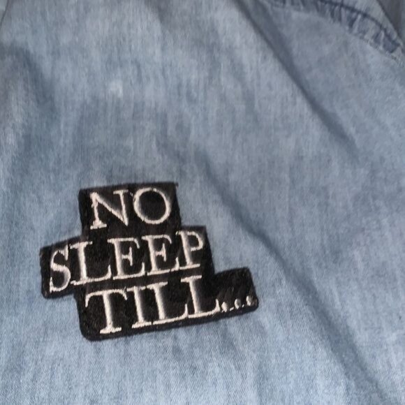 Say What? Denim Bomber Jacket With Patches & Ribbed Trim - Picture 4 of 8